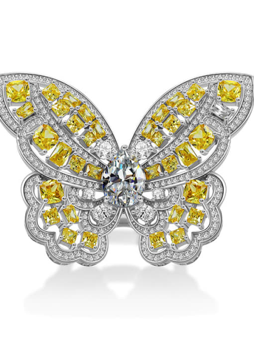 Yellow [R 1115] 925 Sterling Silver High Carbon Diamond Yellow Butterfly Luxury Band Ring